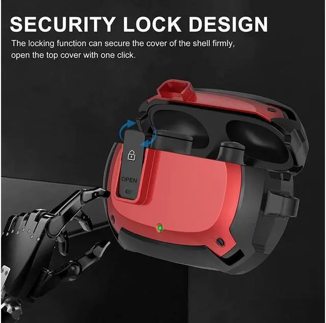 Alt view image 2 of 6 - Beats Studio Buds Case Cover 2021, Secure Lock Hard Rugged Cool Shockproof Protective Case Cover for Beats Studio Buds Wireless Earbuds Case Accessories with Keychain Carabiner for Men Women Red
