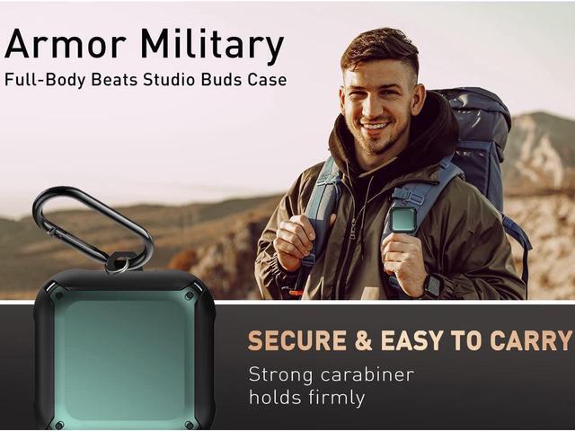 Alt view image 6 of 7 - BONAEVER For Beats Fit Pro Case Cover Full-Body Protective Rugged Hard PC Soft TPU Armor Earbuds Case for Beats Fit Pro 2021 Headphones Accessories Charging Shell Protector with Carabiner Green