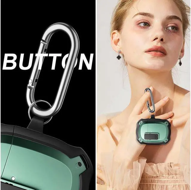 Alt view image 5 of 6 - BONAEVER Compatible with Google Pixel Buds 2 Case Cover [Front LED Visible] Shockproof Protective Case with Keychain Secure Lock Design Hard PC Case Cover for Pixel Buds 2 2020 Green