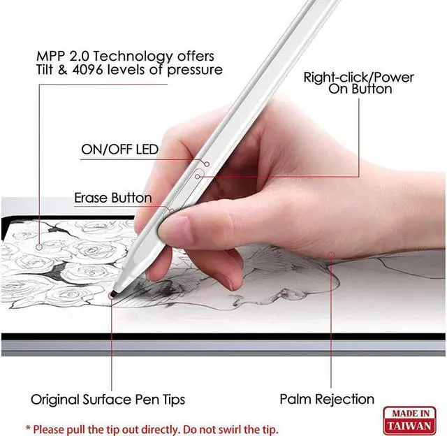 Alt view image 7 of 7 - BONAEVER Stylus Pen for Surface 4096 Pressure Sensitivity Compatible with Surface Pro 12/11/10/9/8/7/6/5/4/Laptop studio/Go 3/Duo 2 Fir Stand D Shape Body Rechargeable