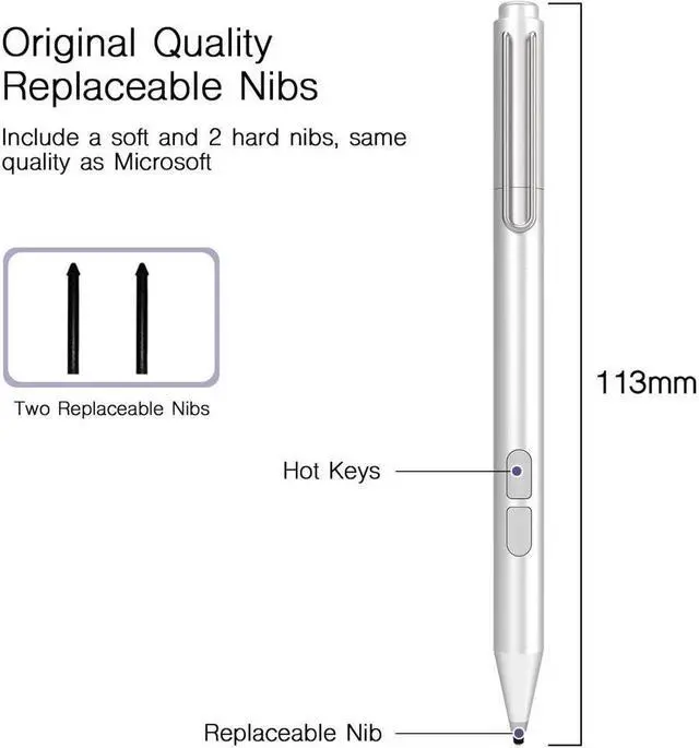 Alt view image 6 of 7 - BONAEVER Stylus Pen for Microsoft Surface Palm Rejection 1024 Levels Pressure Flex & Soft HB Nib Compatible with Surface Pro/Book/Laptop/Go Including 2 Spare Nibs & AAAA Battery