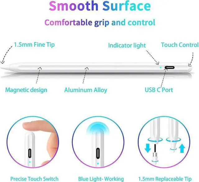 Alt view image 3 of 7 - BONAEVER Stylus Pen Active Stylus Pen Compatible for iOS Android Touchscreens/Phones Rechargeable Stylus Pen with Dual Touch Screen Stylus Pencil for Apple iPad/iPhone/ Android/Samsung