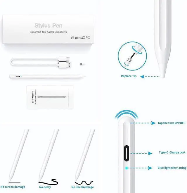Alt view image 7 of 7 - BONAEVER Stylus Pen Active Stylus Pen Compatible for iOS Android Touchscreens/Phones Rechargeable Stylus Pen with Dual Touch Screen Stylus Pencil for Apple iPad/iPhone/ Android/Samsung