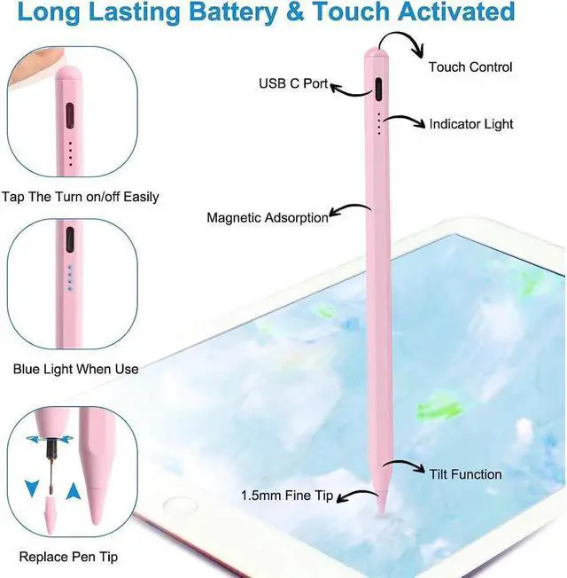 Alt view image 5 of 7 - BONAEVER Stylus Pen for iPad with Palm Rejection - Apple Pencil for iPad 10/9th GenCompatible with iPad Pro 11&12.9 inch iPad Mini 6th/5th iPad Air 3/4/5 iPad 6/7/8th Gen - Perfect for Writing Drawing