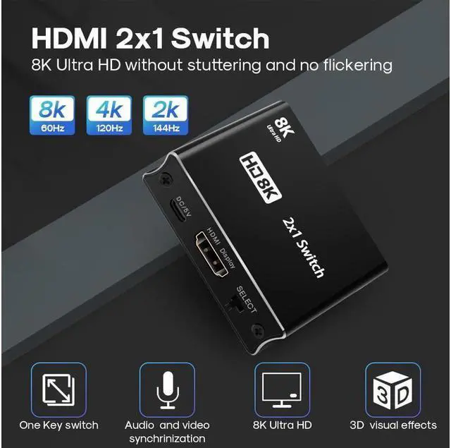 Alt view image 2 of 7 - BONAEVER HDMI 2.1 Ultra HD 8K High Speed 48Gbps Directional Switch Only 2in 1out 8K@60Hz 4K@120Hz Converter Compatible with Xbox PS5 Projectors Monitors