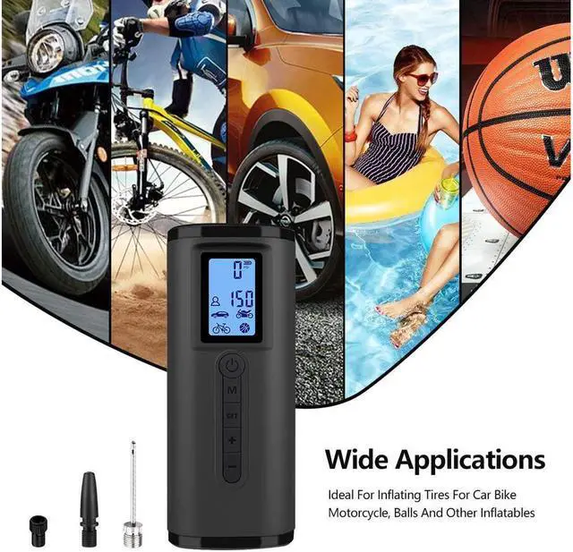 Alt view image 3 of 7 - BONAEVER 150 PSI Tire Inflator Portable Air Compressor Bicycle Pump With Digital Pressure Gauge LED Light Mini Rechargeable Tire Pump Electric Air Pump For Car Bike Motorcycle Balls