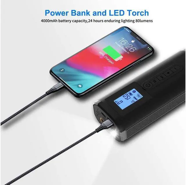 Alt view image 7 of 7 - BONAEVER 150 PSI Tire Inflator Portable Air Compressor Bicycle Pump With Digital Pressure Gauge LED Light Mini Rechargeable Tire Pump Electric Air Pump For Car Bike Motorcycle Balls