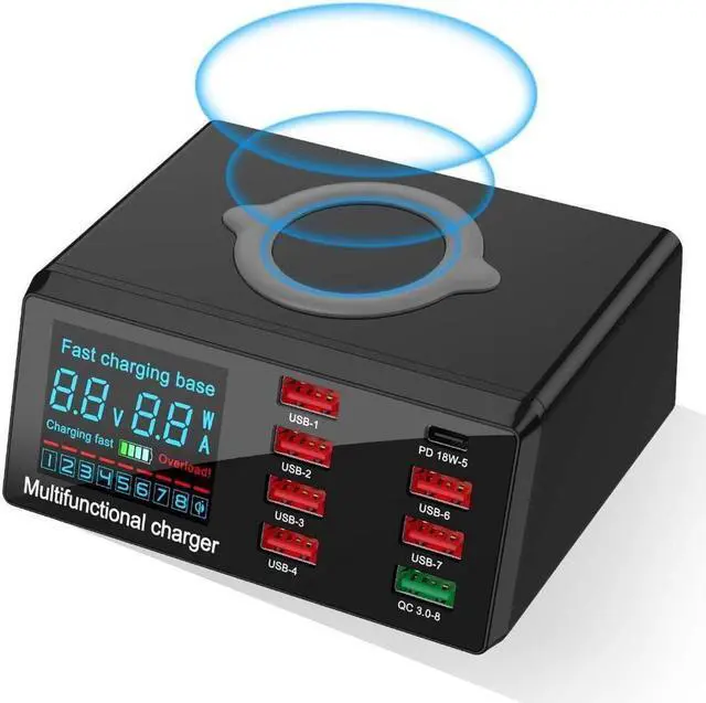 Main image of BONAEVER Quick Charge 3.0 8-Port USB Fast Charger100W USB hub Fast Charging Station Compatible with All Phone ipadQC 3.0 PD Fast Charger 10W Max Fast Wireless Charging