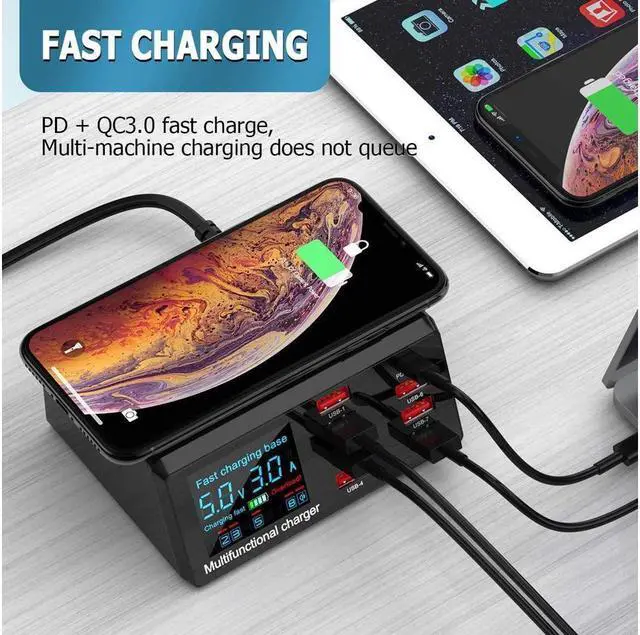 Alt view image 2 of 7 - BONAEVER Quick Charge 3.0 8-Port USB Fast Charger100W USB hub Fast Charging Station Compatible with All Phone ipadQC 3.0 PD Fast Charger 10W Max Fast Wireless Charging