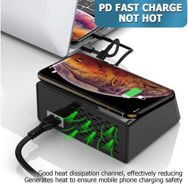 Alt view image 3 of 7 - BONAEVER Quick Charge 3.0 8-Port USB Fast Charger100W USB hub Fast Charging Station Compatible with All Phone ipadQC 3.0 PD Fast Charger 10W Max Fast Wireless Charging