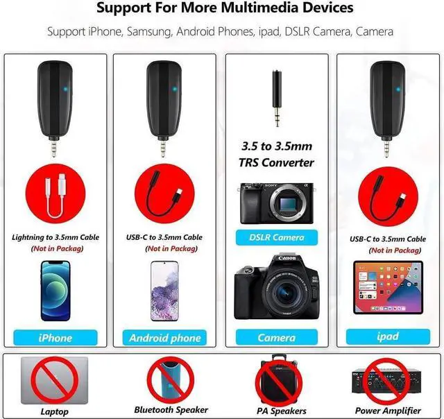 Alt view image 3 of 7 - BONAEVER Portable Wireless Lavalier Microphone for iPhone/ Android Phone/Camera 130 ft Range 3.5mm TRRS Output UHF Rechargeable Wireless Lapel Mic for Video Recording YouTube Vlogging Interview