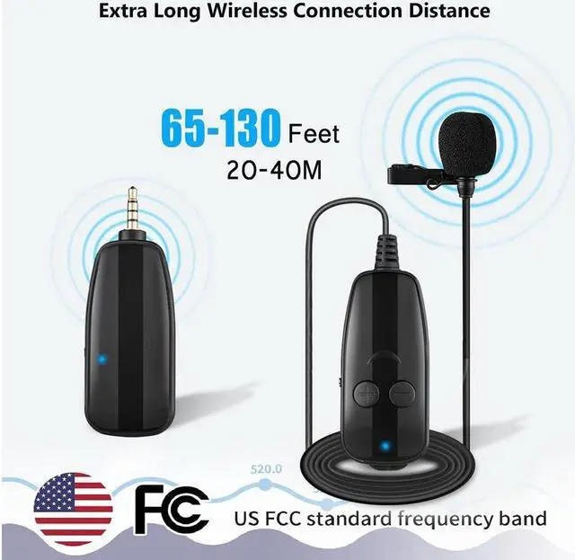Alt view image 2 of 7 - BONAEVER Portable Wireless Lavalier Microphone for iPhone/ Android Phone/Camera 130 ft Range 3.5mm TRRS Output UHF Rechargeable Wireless Lapel Mic for Video Recording YouTube Vlogging Interview