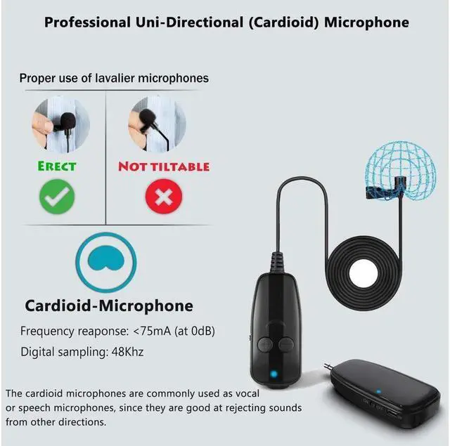 Alt view image 5 of 7 - BONAEVER Portable Wireless Lavalier Microphone for iPhone/ Android Phone/Camera 130 ft Range 3.5mm TRRS Output UHF Rechargeable Wireless Lapel Mic for Video Recording YouTube Vlogging Interview