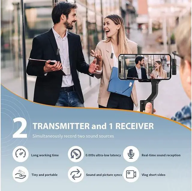 Alt view image 3 of 7 - BONAEVER 2 Wireless Lavalier Microphones Compatible with iPhone iPad with 56H Charging Case 2.4GHz Plug-Play Wireless Mic for Interview Live Standream Video Recording TikTok Noise Reduction Auto Syncs