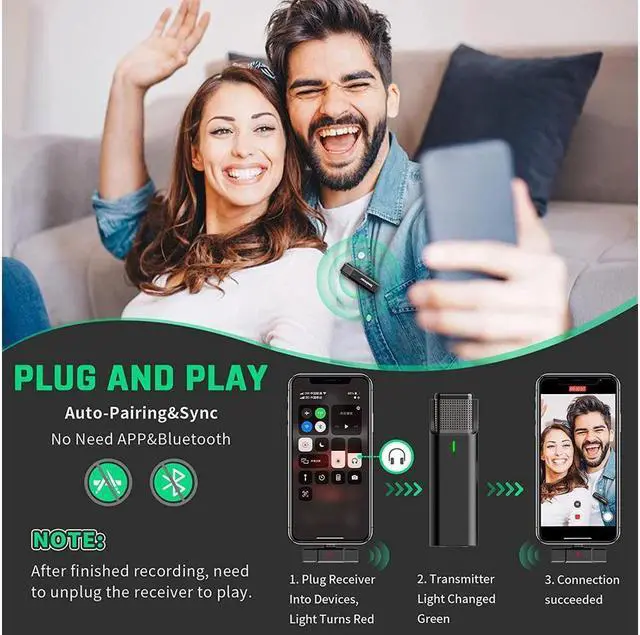 Alt view image 7 of 7 - BONAEVER 2 Wireless Lavalier Microphones Compatible with iPhone iPad with 56H Charging Case 2.4GHz Plug-Play Wireless Mic for Interview Live Standream Video Recording TikTok Noise Reduction Auto Syncs
