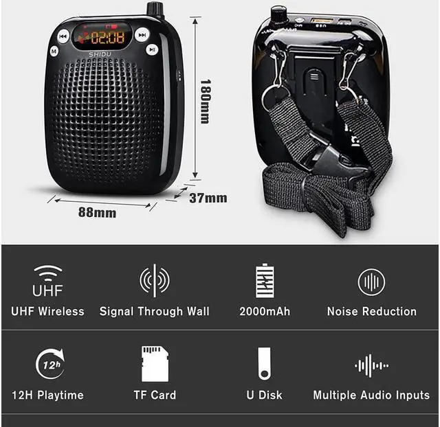Alt view image 2 of 7 - BONAEVER Voice Amplifier with UHF Wireless Microphone Headset Support MP3 Play 10W 2000mAh Portable Wearable Rechargeable PA Systerm for Speaker Classroom Meetings Promotions Outdoors