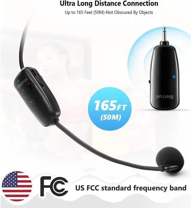 Alt view image 3 of 7 - BONAEVER Wireless Microphone Headset 160 ft Range UHF Wireless Headset Mic Headset Mic&Hand Held Mic 2 in 1 1/8''&1/4'' Output for Mic Speakers Amplifier PA Systerm(Incompatible Phone Laptop)