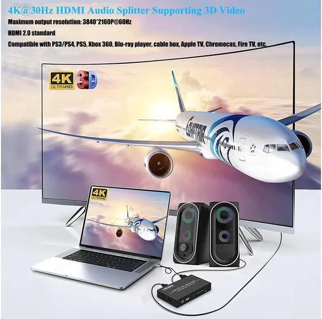 Alt view image 2 of 7 - BONAEVER 4Kx2K@30HZ HDMI Audio Extractor Splitter HDMI 2CH / 7.1 CH Audio Output 3D EDID Digital / Analog Audio Extraction