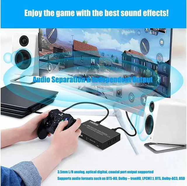 Alt view image 3 of 7 - BONAEVER 4Kx2K@30HZ HDMI Audio Extractor Splitter HDMI 2CH / 7.1 CH Audio Output 3D EDID Digital / Analog Audio Extraction