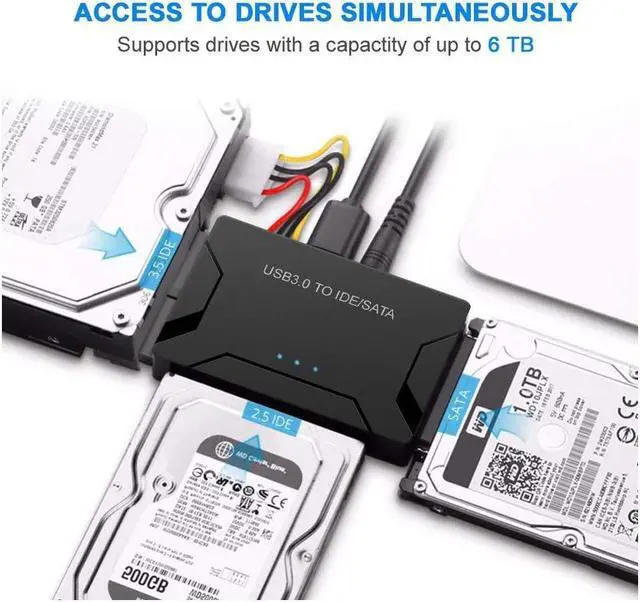 Alt view image 2 of 7 - BONAEVER SATA / IDE to USB 3.0 Adapter Hard Drive Reader for Universal 2.5 3.5-Inch IDE SATA External HDD/SSD with 12V 2A Power Supply Support 6TB