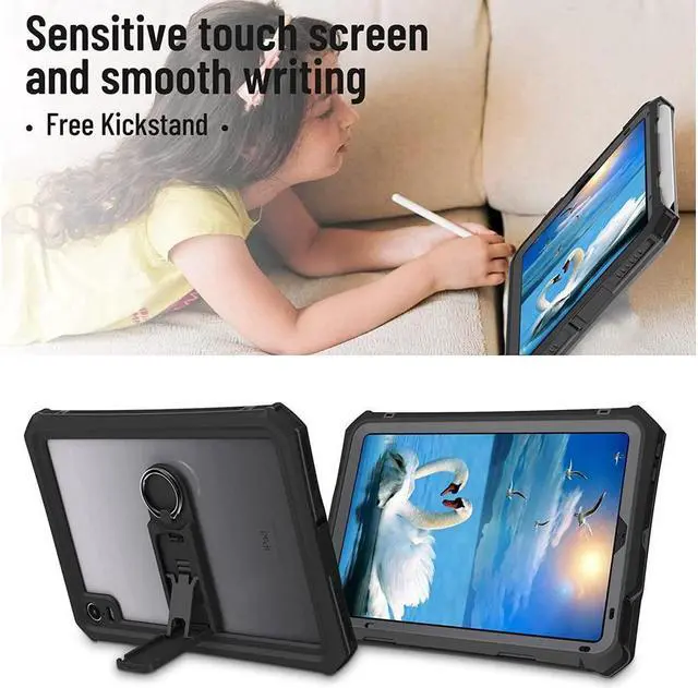 Alt view image 3 of 7 - BONAEVER For iPad Mini 6 Case - Waterproof Case for iPad Mini 6th Generation 2021 8.3 Inch Shockproof Protection Case with Built in Screen Protector Shoulder Strap Pen Holder Black