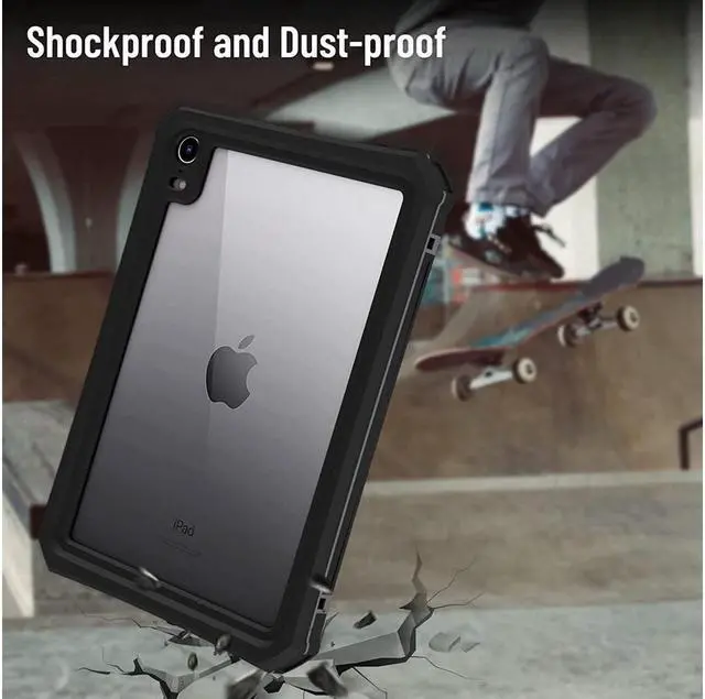 Alt view image 4 of 7 - BONAEVER For iPad Mini 6 Case - Waterproof Case for iPad Mini 6th Generation 2021 8.3 Inch Shockproof Protection Case with Built in Screen Protector Shoulder Strap Pen Holder Black
