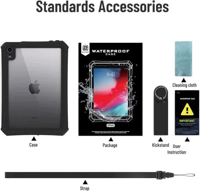 Alt view image 7 of 7 - BONAEVER For iPad Mini 6 Case - Waterproof Case for iPad Mini 6th Generation 2021 8.3 Inch Shockproof Protection Case with Built in Screen Protector Shoulder Strap Pen Holder Black