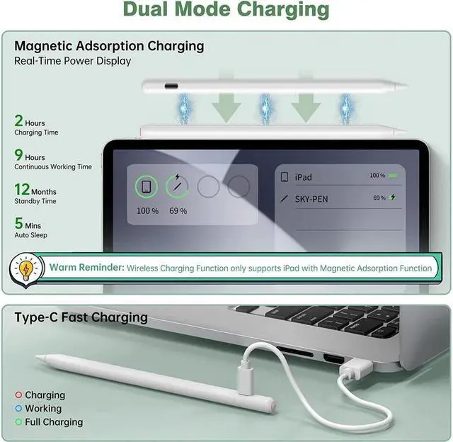 Alt view image 5 of 6 - BONAEVER For iPad Pencil 2nd Generation with Magnetic Wireless Charging - Stylus Pen for Apple Pencil Compatible with iPad Pro 11/12.9 iPad 6/7/8/9/10th iPad Air 3/4/5 iPad Mini 5/6th
