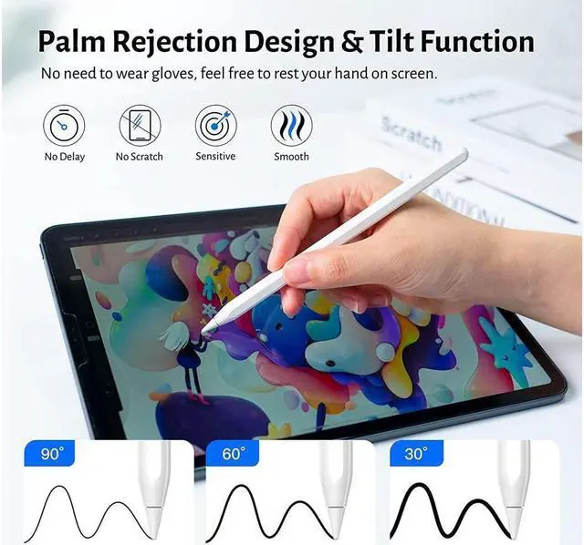 Alt view image 5 of 6 - BONAEVER Stylus Pen for iPad with Wireless Charging - Active Apple Pencil Compatible with iPad Pro 11/12.9 iPad 6/7/8/9/10th Gen iPad Air 3/4/5 Gen iPad Mini 5/6th Gen for Precise Writing/Drawing