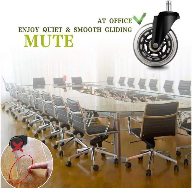 Alt view image 7 of 7 - 3 Inch Office Chair Wheels Set of 5 Premium Rubber Chair Casters (Remedy by Tape if Stem Size Not Fit) Heavy Duty & Silent No More Chair Mat for Hardwood Floors Wheels for IKEA Chairs