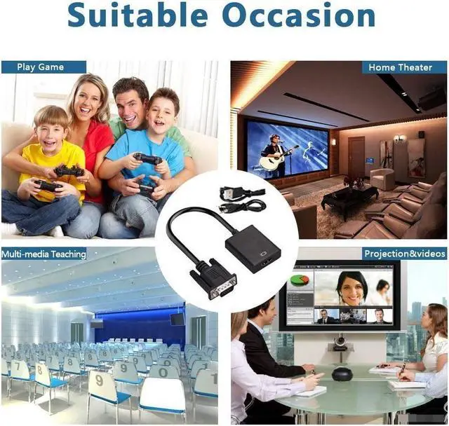 Alt view image 7 of 7 - BONAEVER VGA to HDMI Adapter Cable VGA Male to HDMI Female Cable Converter Adapter with 1080P HD Video USB Audio Support for Connecting Old PC Laptop with a VGA Output to New Monitor HDTV