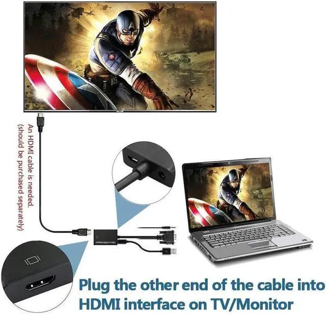 Alt view image 4 of 7 - BONAEVER VGA to HDMI Adapter Cable VGA Male to HDMI Female Cable Converter Adapter with 1080P HD Video USB Audio Support for Connecting Old PC Laptop with a VGA Output to New Monitor HDTV