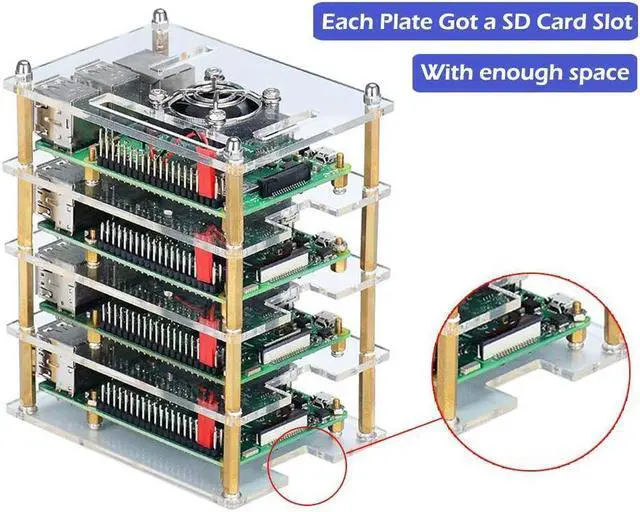 Alt view image 2 of 7 - BONAEVER Raspberry Pi 4 B Clu Stander Case Raspberry Pi 4 Case with Cooling Fan Raspberry Pi 4 Heatsink for Raspberry Pi 4 Model B 3 B+ Pi 3 B Pi 2 B Pi B+ - 4-Layers