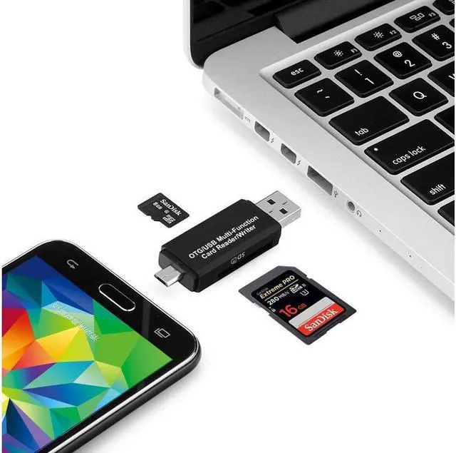 Alt view image 5 of 6 - BONAEVER Micro USB OTG to USB 2.0 Adapter SD Micro SD Card Reader with Standard USB Male & Micro USB Male Connector for Smartphones Tablets with OTG Function