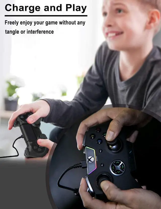 Alt view image 7 of 7 - BONAEVER 2 Pack 10ft PS4 Controller Charging Cable Play Charger Data Sync Cord for Sony Play Station 4/ PS4 Pro/ PS4 Slim/ PS4 Controllers Microsoft Xbox One X/One S/One Elite/One Controllers