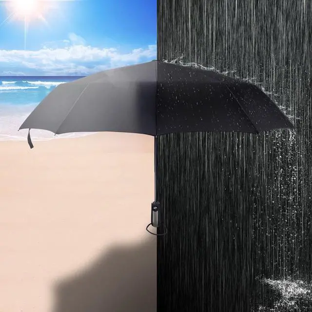 Alt view image 7 of 7 - BONAEVER 12 Ribs Windproof Travel Umbrella with Auto Open Close Button Compact Protection from Rain Free Upscale Leather Cover