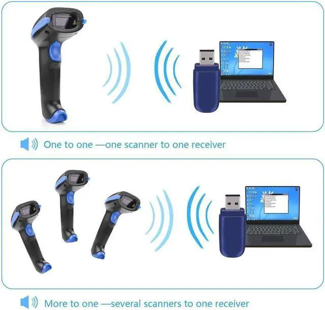 Alt view image 4 of 7 - Wireless 2.4G Barcode Scanner Bar Code Reader Long Transmission Distance Automatic Laser Network USB Cordless & Wired 1D Bar-code Scanner for Mac Windows Quickbooks Linux Handheld Rechargeable