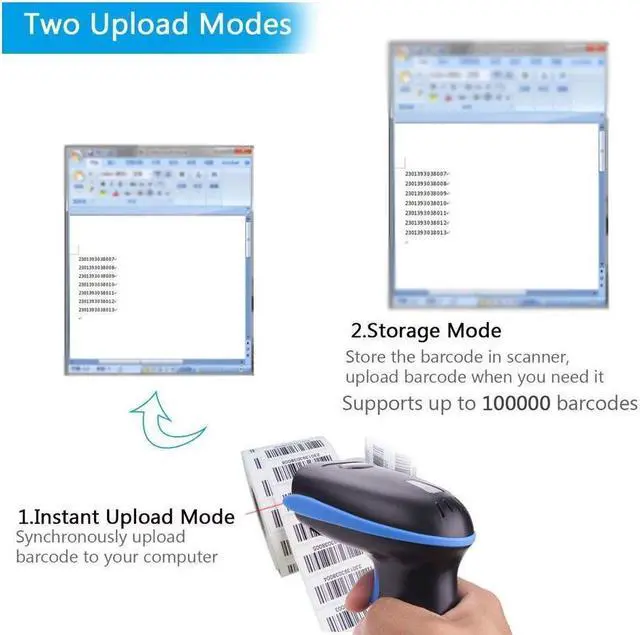 Alt view image 3 of 7 - Wireless 2.4G Barcode Scanner Bar Code Reader Long Transmission Distance Automatic Laser Network USB Cordless & Wired 1D Bar-code Scanner for Mac Windows Quickbooks Linux Handheld Rechargeable