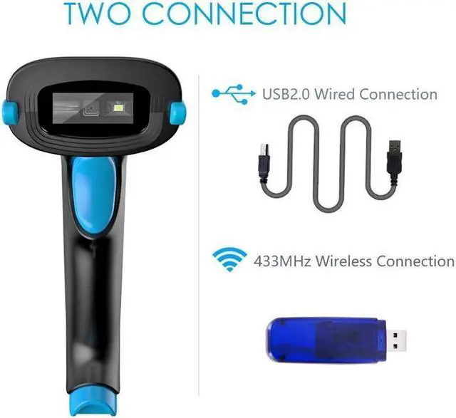 Alt view image 2 of 6 - BONAEVER 2D Wireless Barcode Scanner 2-in-1 433Mhz wireless & USB 2.0 Wired 1D QR PDF417 Data Matrix Bar Code Scanner Cordless CMOS Image Barcode Reader for Mobile Payment Computer Screen