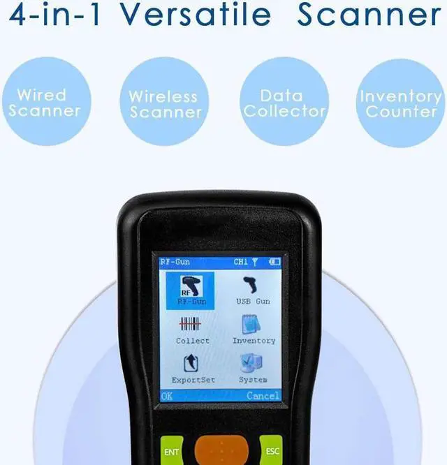 Alt view image 2 of 7 - BONAEVER Wireless Barcode Scanner 1D Cordless Data Collector Hand Held Portable Data Terminal Inventory Device USB Laser Barcode Scanner with LCD Screen