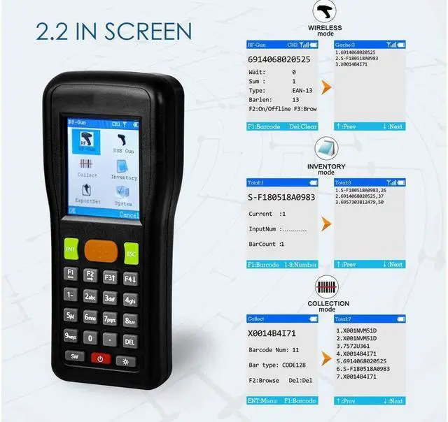 Alt view image 4 of 7 - BONAEVER Wireless Barcode Scanner 1D Cordless Data Collector Hand Held Portable Data Terminal Inventory Device USB Laser Barcode Scanner with LCD Screen