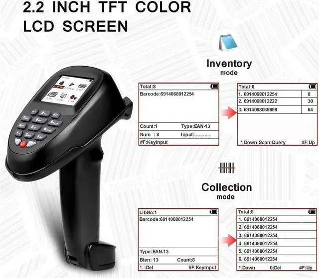 Alt view image 3 of 7 - BONAEVER Barcode Scanner 1D 2D QR PDF417 Wireless Collector Portable Data Terminal Inventory Device Bar Code Reader PDT with TFT Color LCD Screen & USB Cradle Receiver Charging Base