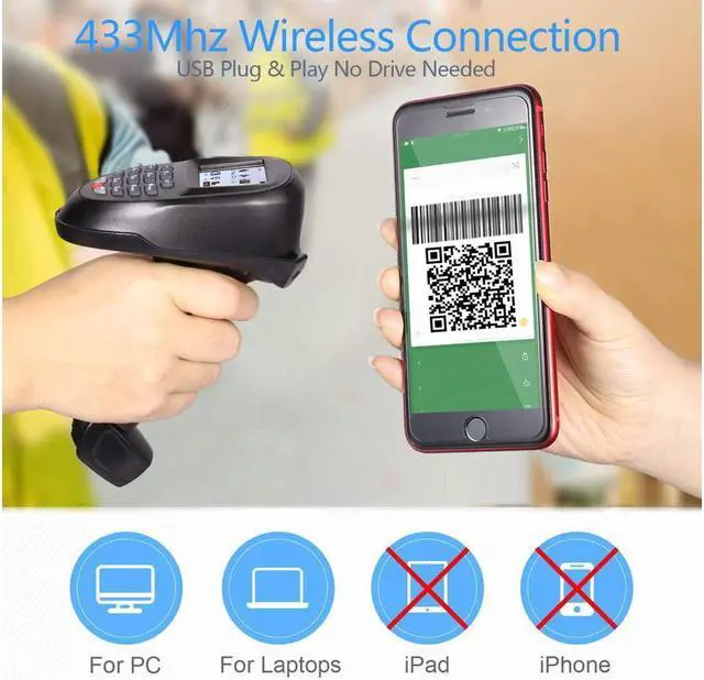 Alt view image 2 of 7 - BONAEVER Barcode Scanner 1D 2D QR PDF417 Wireless Collector Portable Data Terminal Inventory Device Bar Code Reader PDT with TFT Color LCD Screen & USB Cradle Receiver Charging Base