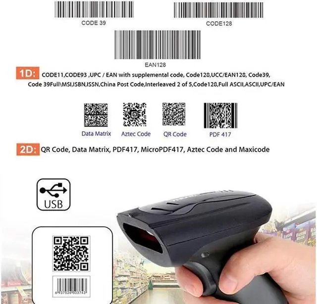 Alt view image 5 of 7 - BONAEVER 2-in-1 USB Wired & 2.4G Wireless Barcode Scanner CMOS Image Barcode Reader 1D 2D QR PDF417 Data Matrix Code Scanner Cordless Barcode Scanner for Supermarket Retail Warehouse Library