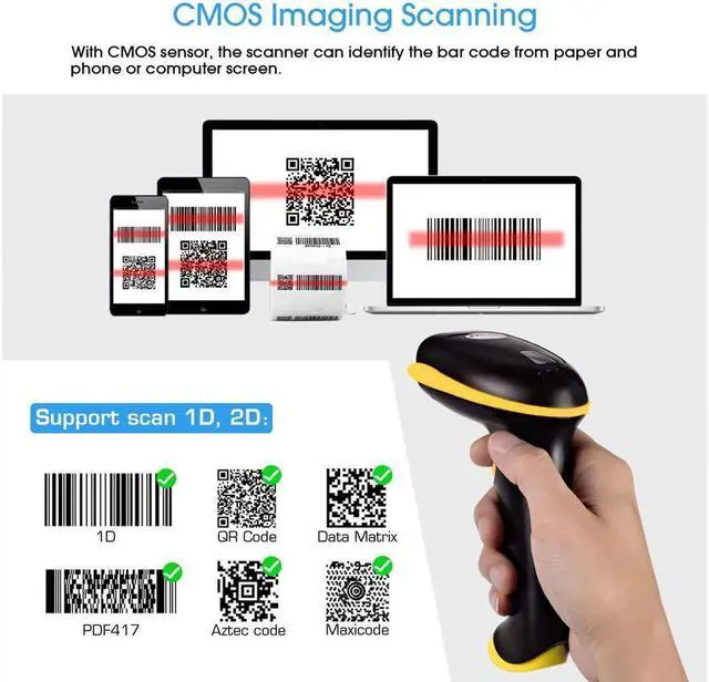 Alt view image 5 of 7 - BONAEVER Wireless 1D 2D Barcode Scanner 3 in 1 Compatible with Bluetooth & 2.4GHz Wireless & Wired 1D 2D Bar Code Reader with Stand Datamatrix PDF417 QR Bar Code Scanner for Smart Phone PC