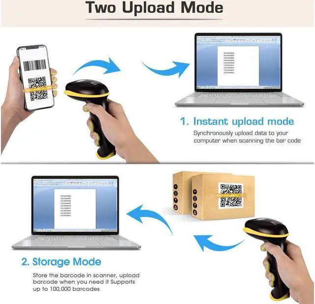 Alt view image 7 of 7 - BONAEVER Wireless 1D 2D Barcode Scanner 3 in 1 Compatible with Bluetooth & 2.4GHz Wireless & Wired 1D 2D Bar Code Reader with Stand Datamatrix PDF417 QR Bar Code Scanner for Smart Phone PC