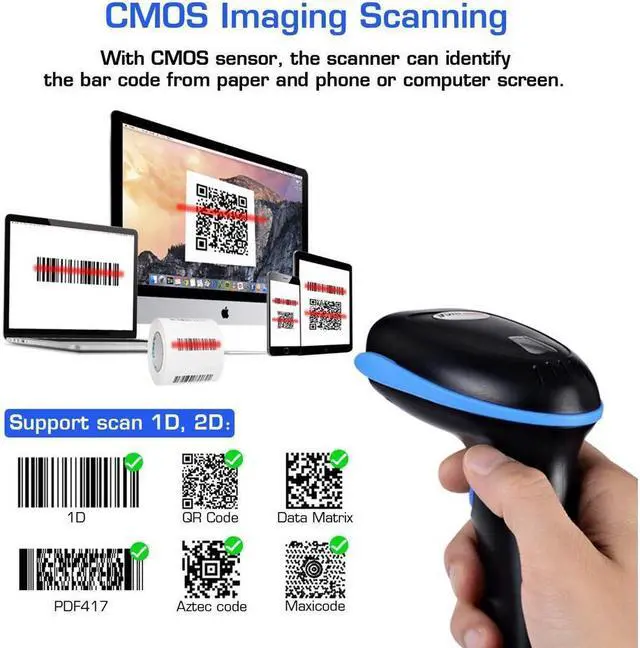 Alt view image 2 of 6 - BONAEVER Wireless 2D Barcode Scanner 2 in 1 2.4GHz Wireless & USB 2.0 Wired 1D 2D Barcode Reader with Stand Datamatrix PDF417 QR Bar Code Scanner for Mobile Payment Computer Screen