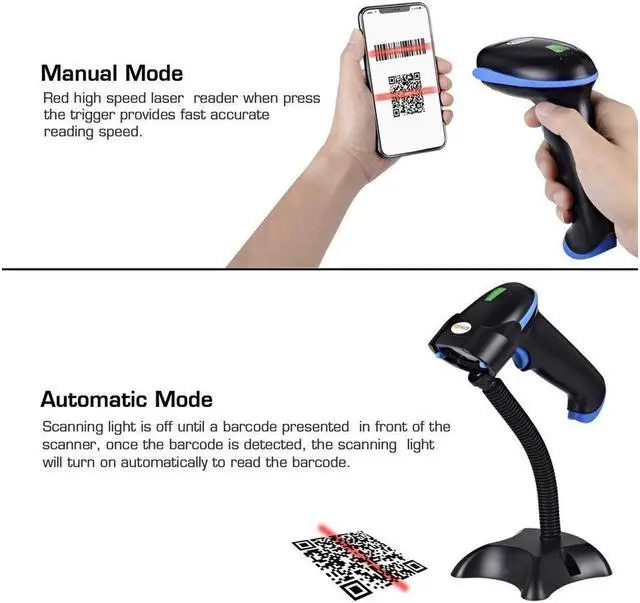 Alt view image 5 of 6 - BONAEVER Wireless 2D Barcode Scanner 2 in 1 2.4GHz Wireless & USB 2.0 Wired 1D 2D Barcode Reader with Stand Datamatrix PDF417 QR Bar Code Scanner for Mobile Payment Computer Screen