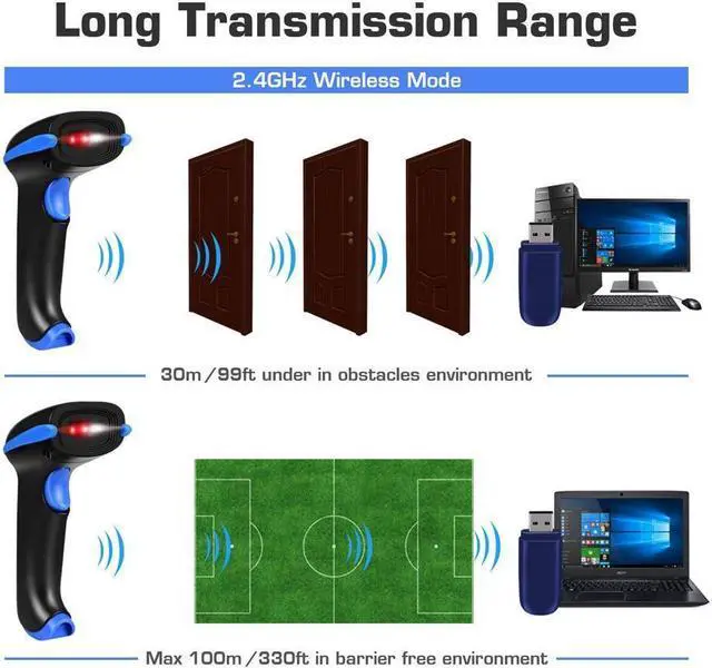 Alt view image 6 of 6 - BONAEVER Wireless 2D Barcode Scanner 2 in 1 2.4GHz Wireless & USB 2.0 Wired 1D 2D Barcode Reader with Stand Datamatrix PDF417 QR Bar Code Scanner for Mobile Payment Computer Screen