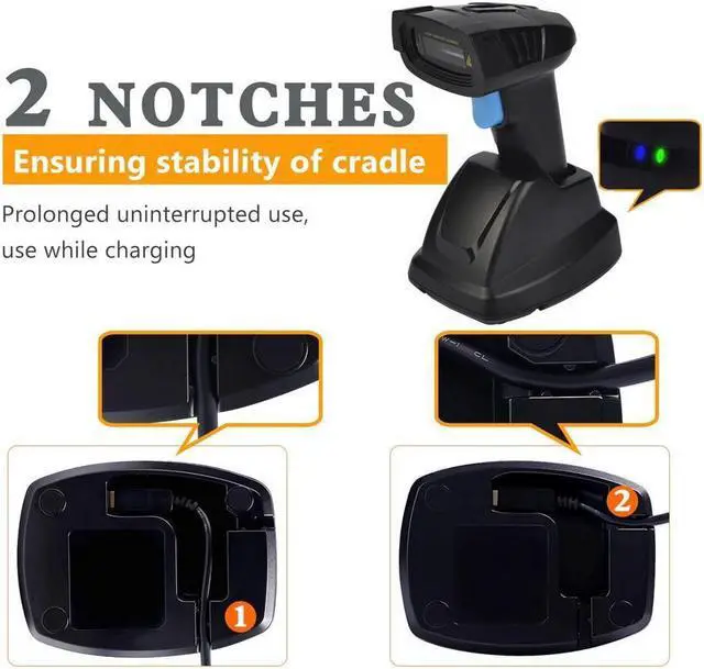 Alt view image 3 of 7 - BONAEVER Wireless Barcode Scanner 1D 2D with USB Cradle Charging Base Hand Held Bar Code Reader Bar Code Scanner Automatic Sensing Fast Precise Scanner